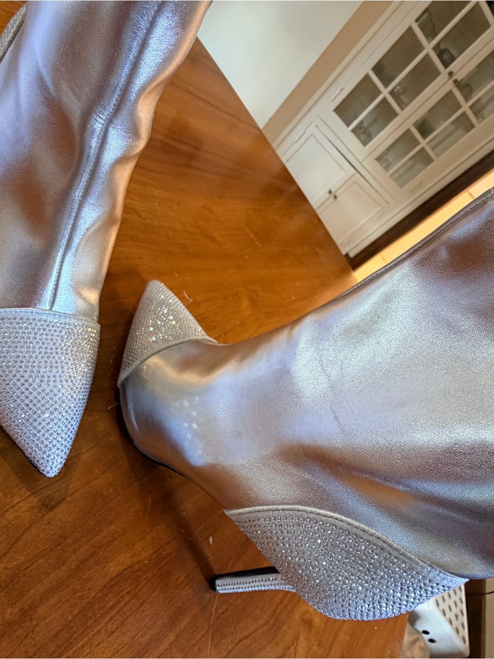 Metallic Silver Pointed-Toe Stiletto Boots
